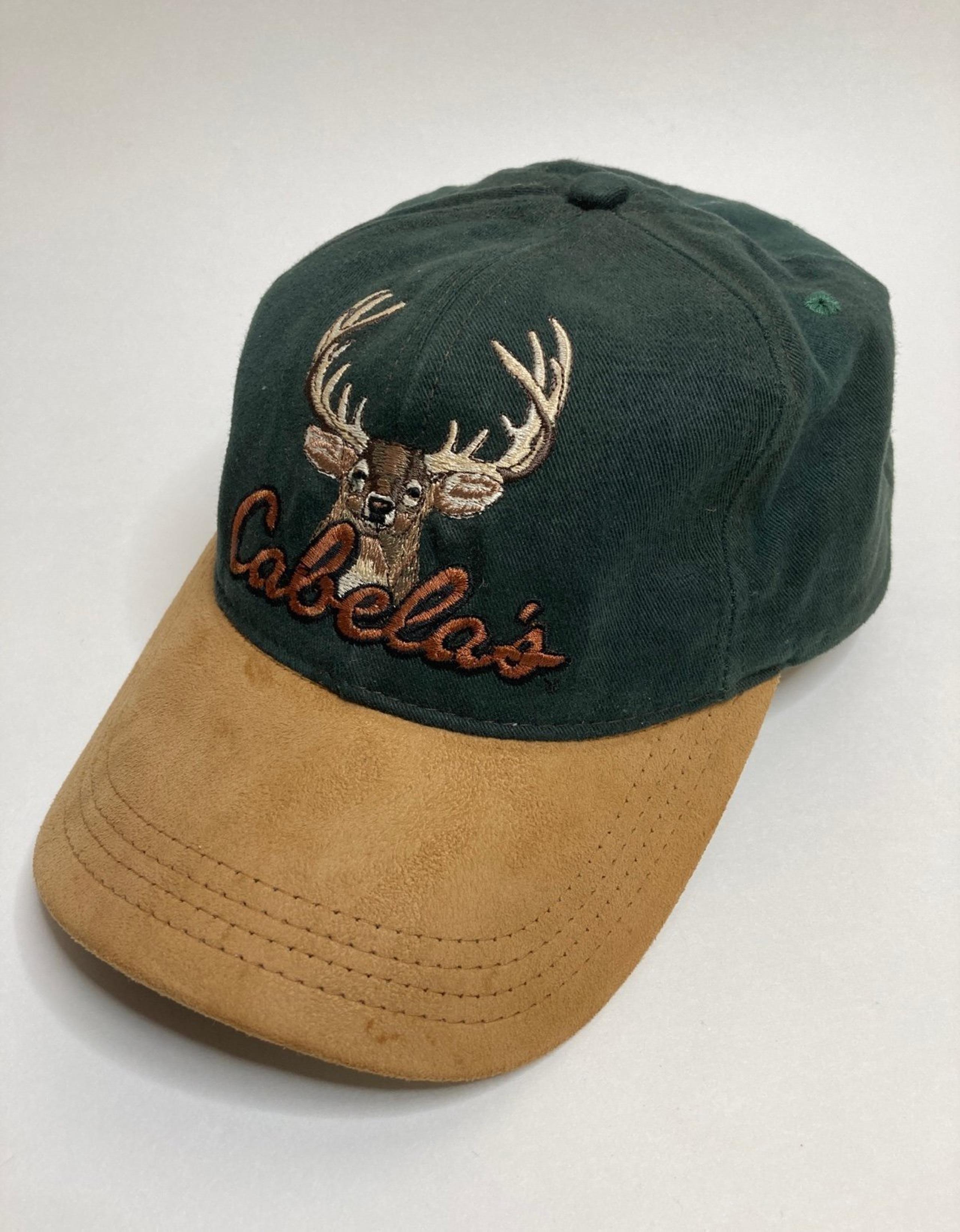 Cabelas Vtg Embroidered Felt Buck Hat Strapback Green/Brown Cap Deer