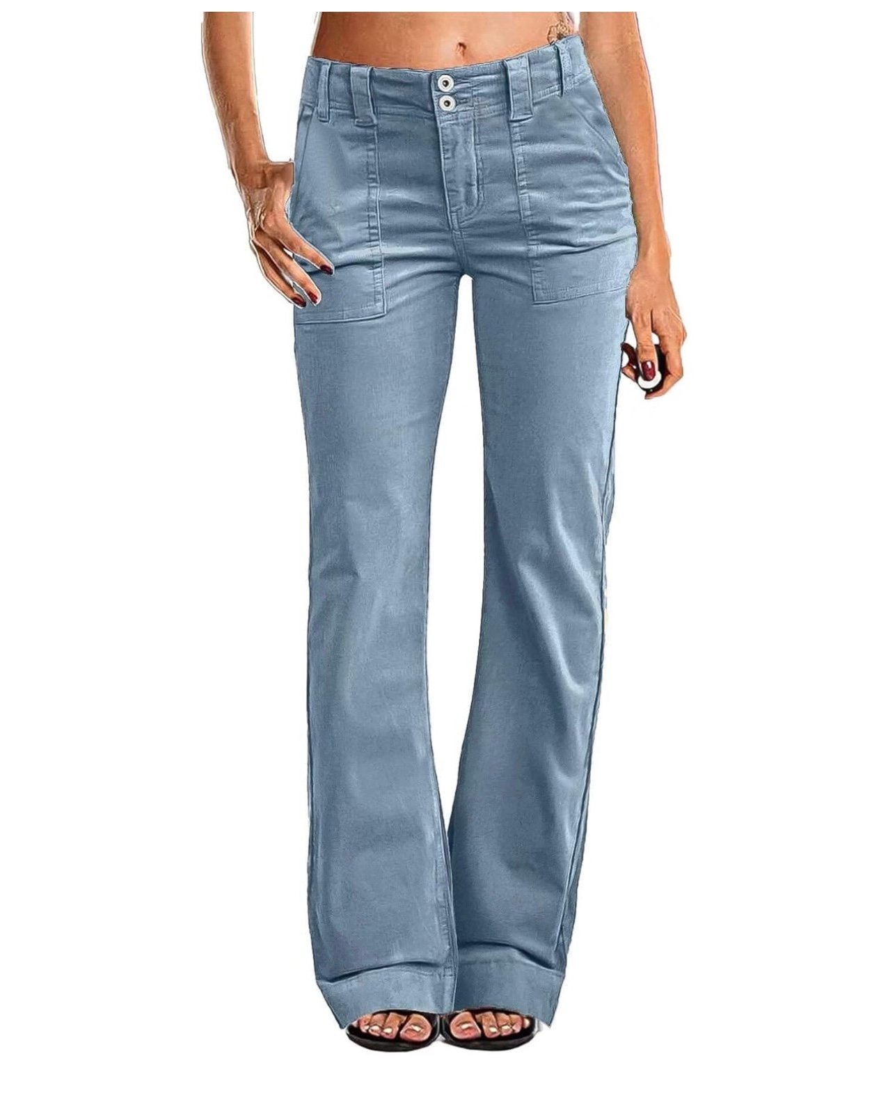 FlaminGal Mid Waist Straight Leg Corduroy Pants Size S Color: Sky Blue