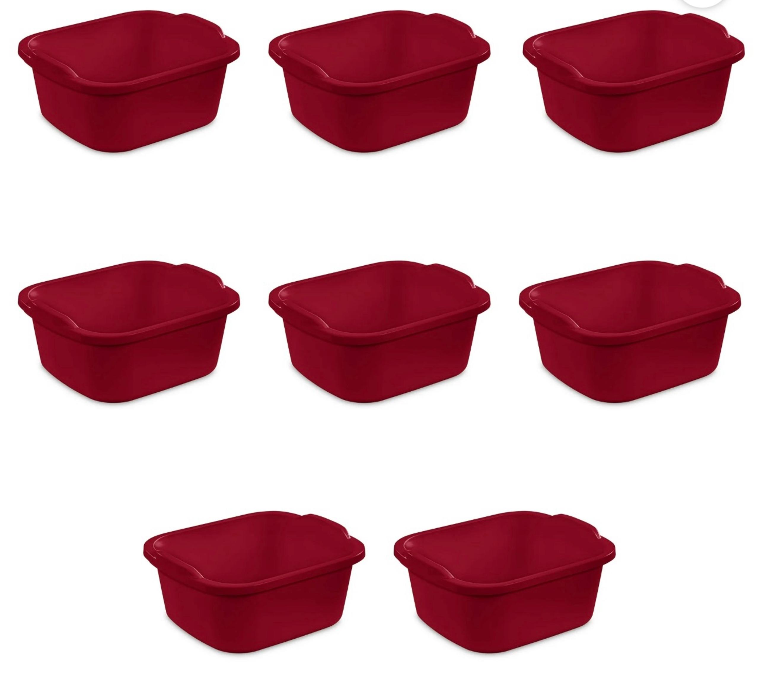 0647 Large Multi-Function Home 12-Qt Sink Dish Wash Pan, Red (8 Pack) - Sterilite