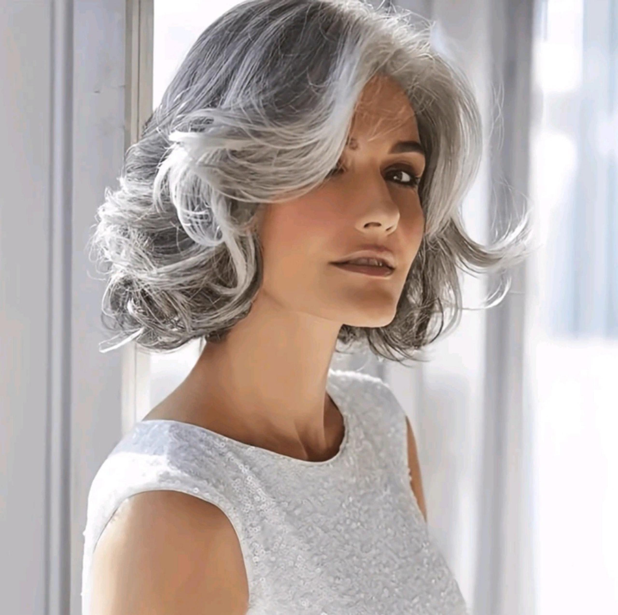 12 Inches/30cm Silvery White Grey Wave Mixed Tone, Fully Synthetic Hair Wigs