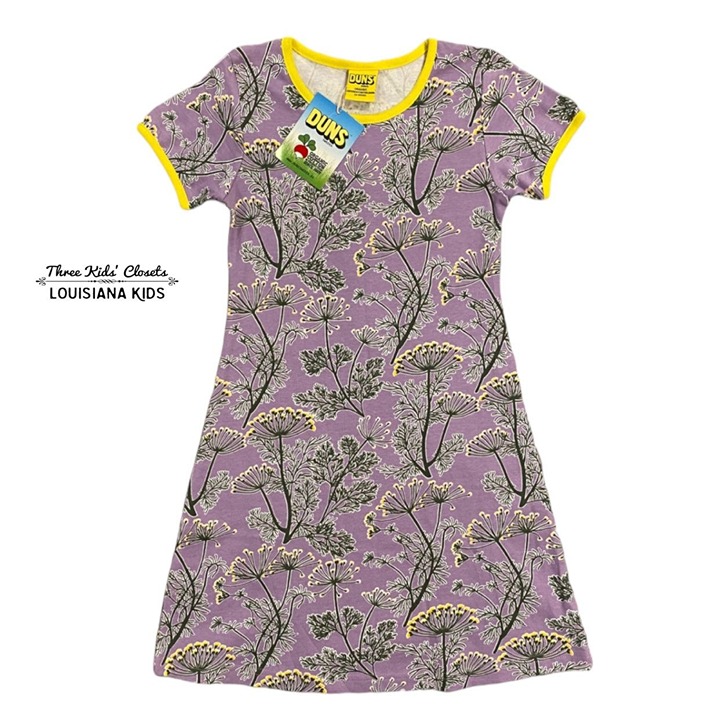 NEW DUNS Sweden Sz 116 (6) Organic Dill Violet Floral Dress