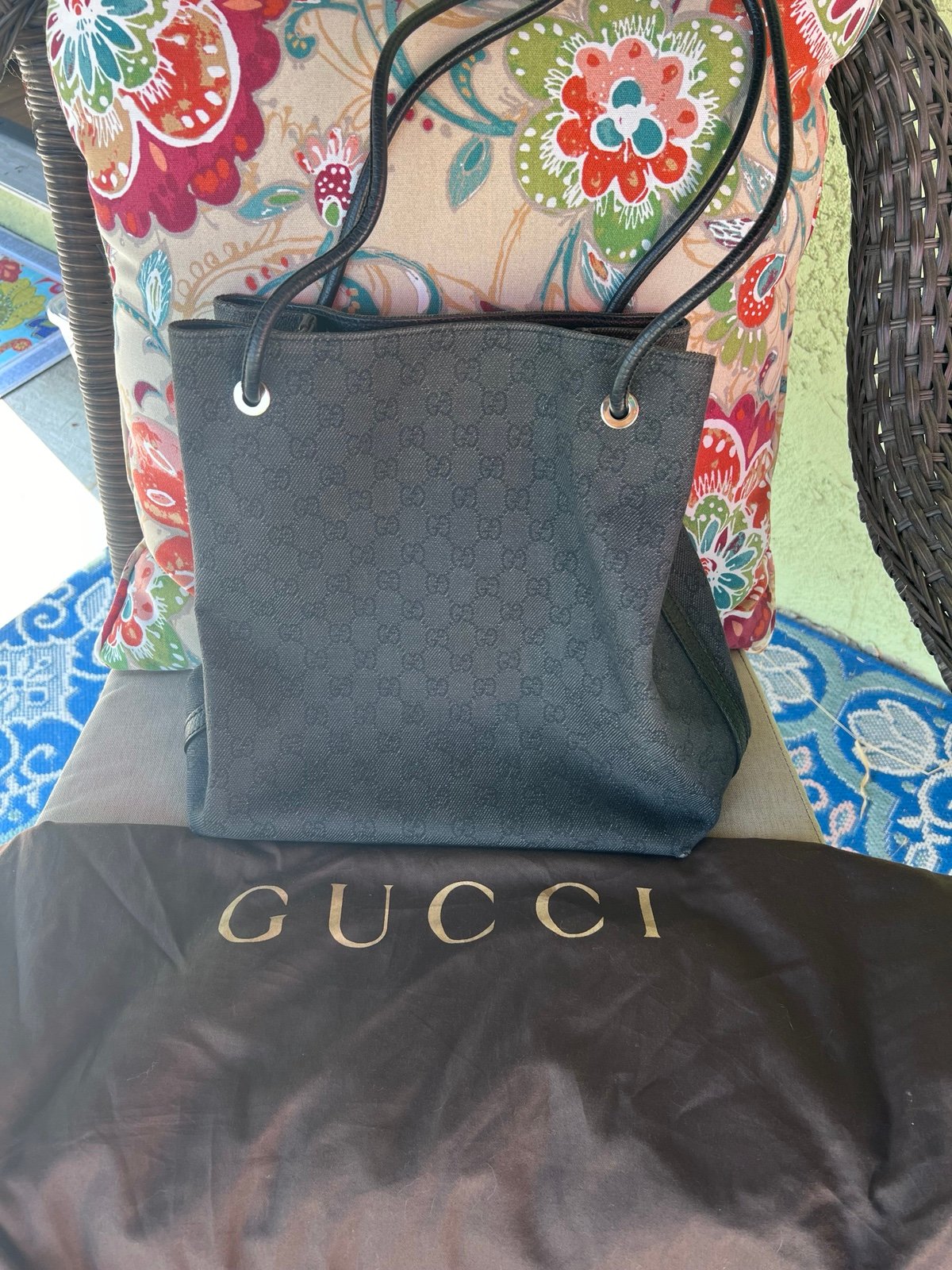 Authentic Gucci Black Canvas Tote Bag