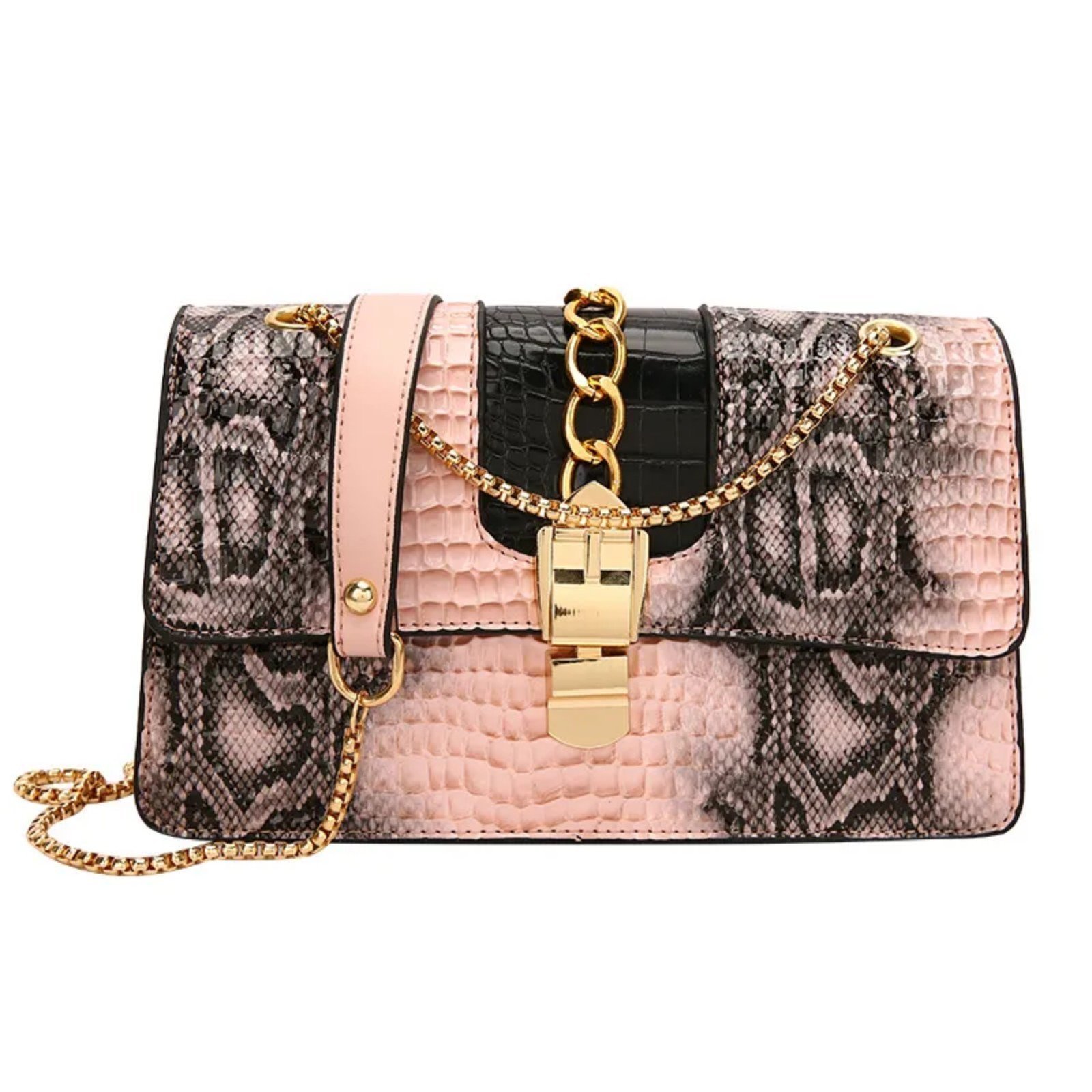 Faux Snake Pattern Women Handbag In Pink