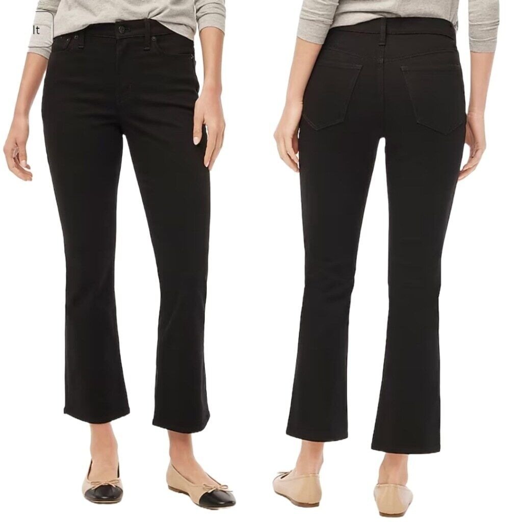 J.Crew Flare Crop Black Jean in All Day Stretch Size 31 NWT 70s Retro Minimalist