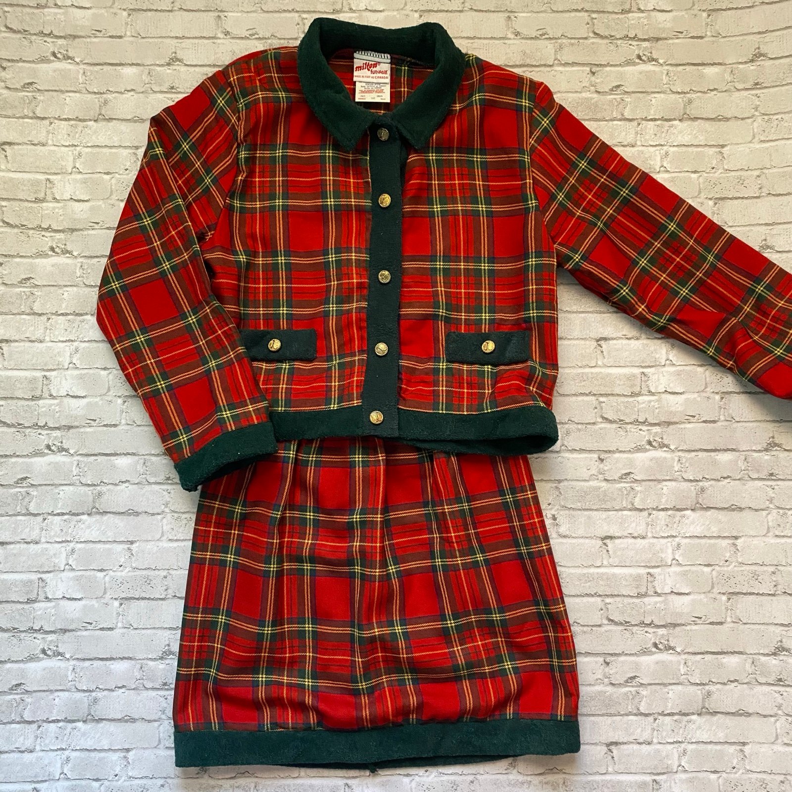 Vintage Milton Fun Wear Red Plaid Tartan 2 Piece Outfit