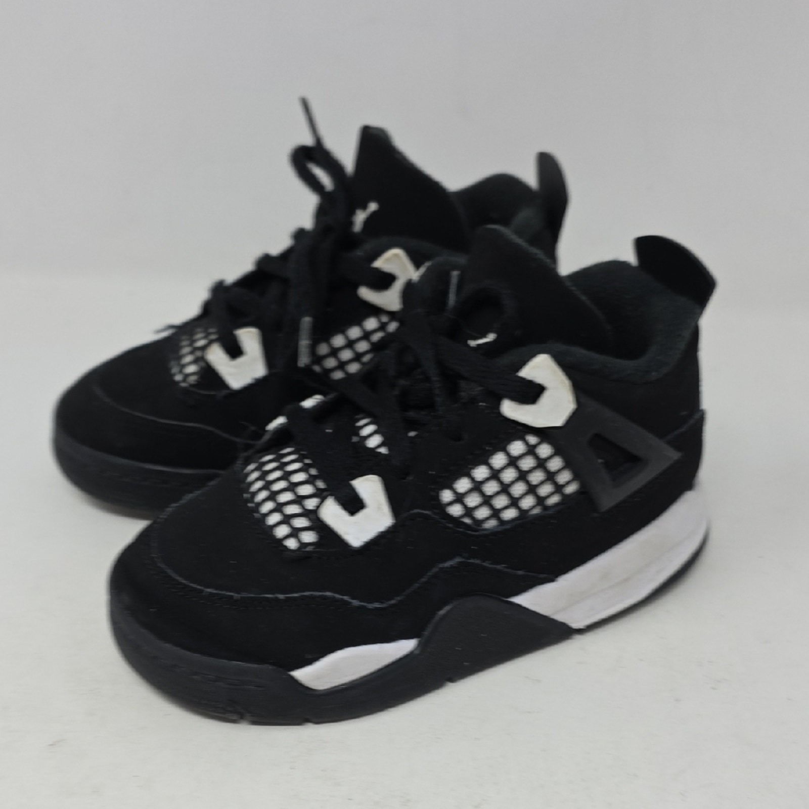 Jordan 4 Black and White Sneakers with Suede Upper Size 10C