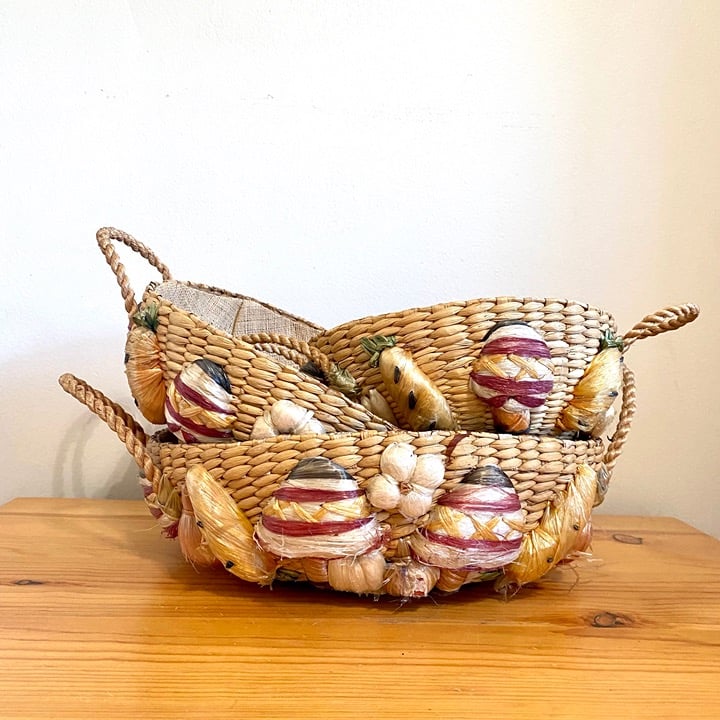 Vintage 50s - 70s Seagrass Basket Set 3 Nesting Stacking Fruit Fruits & Veggies
