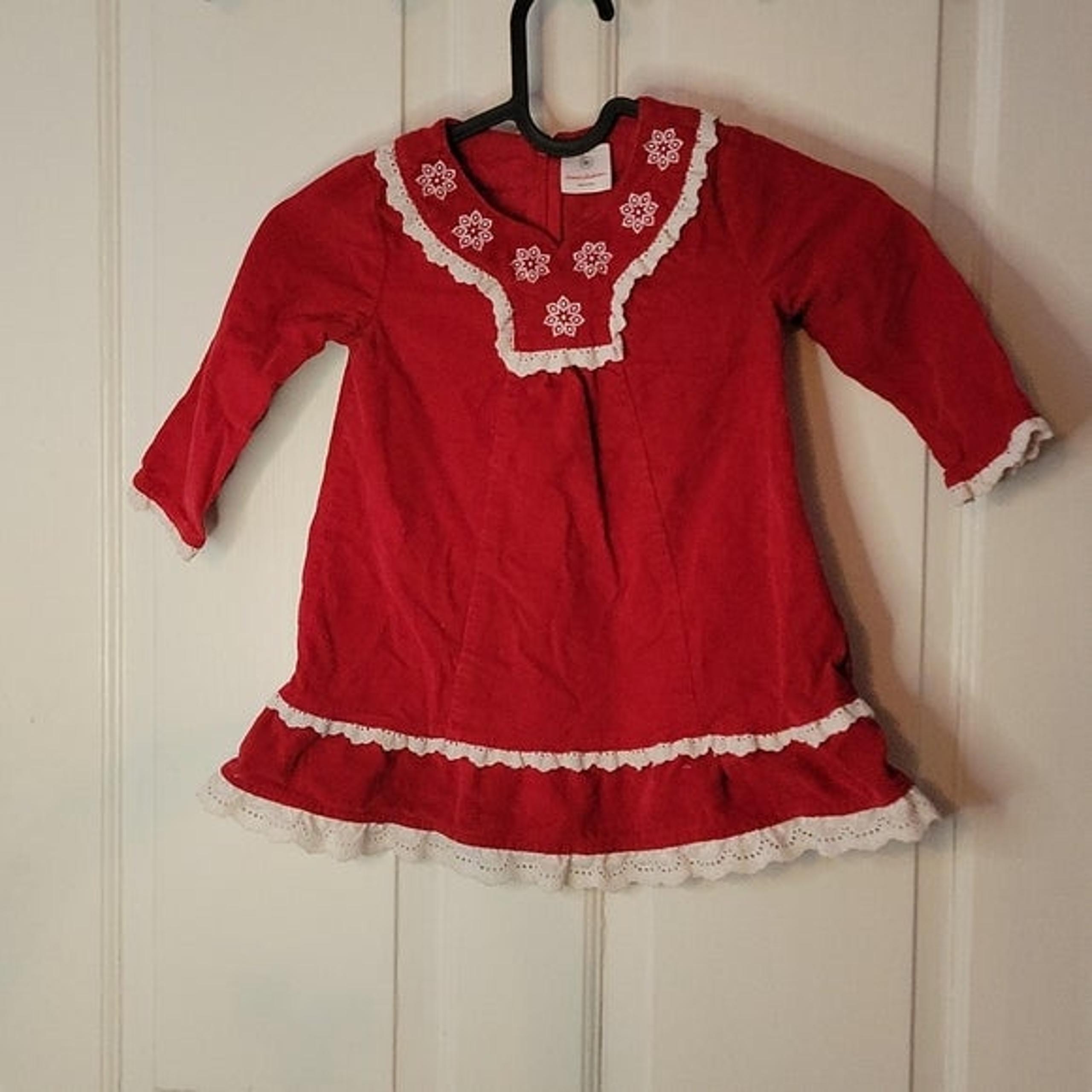 Hanna Andersson Red corduroy dress with white lace detail - 18-24 months