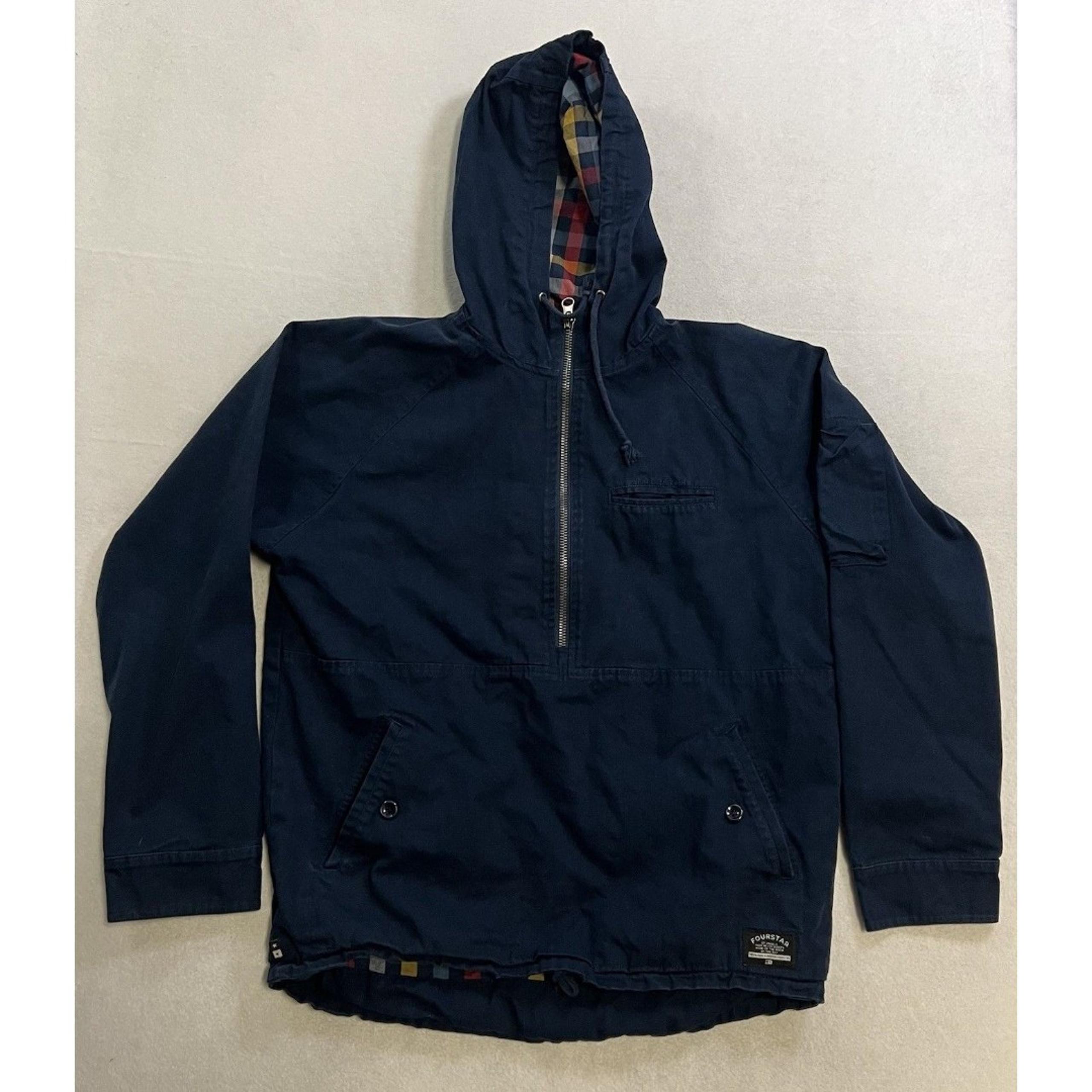 Fourstar Hooded Jacket Men’s Size Large Blue 1/2 Zip Plaid Lind Skater Pullover