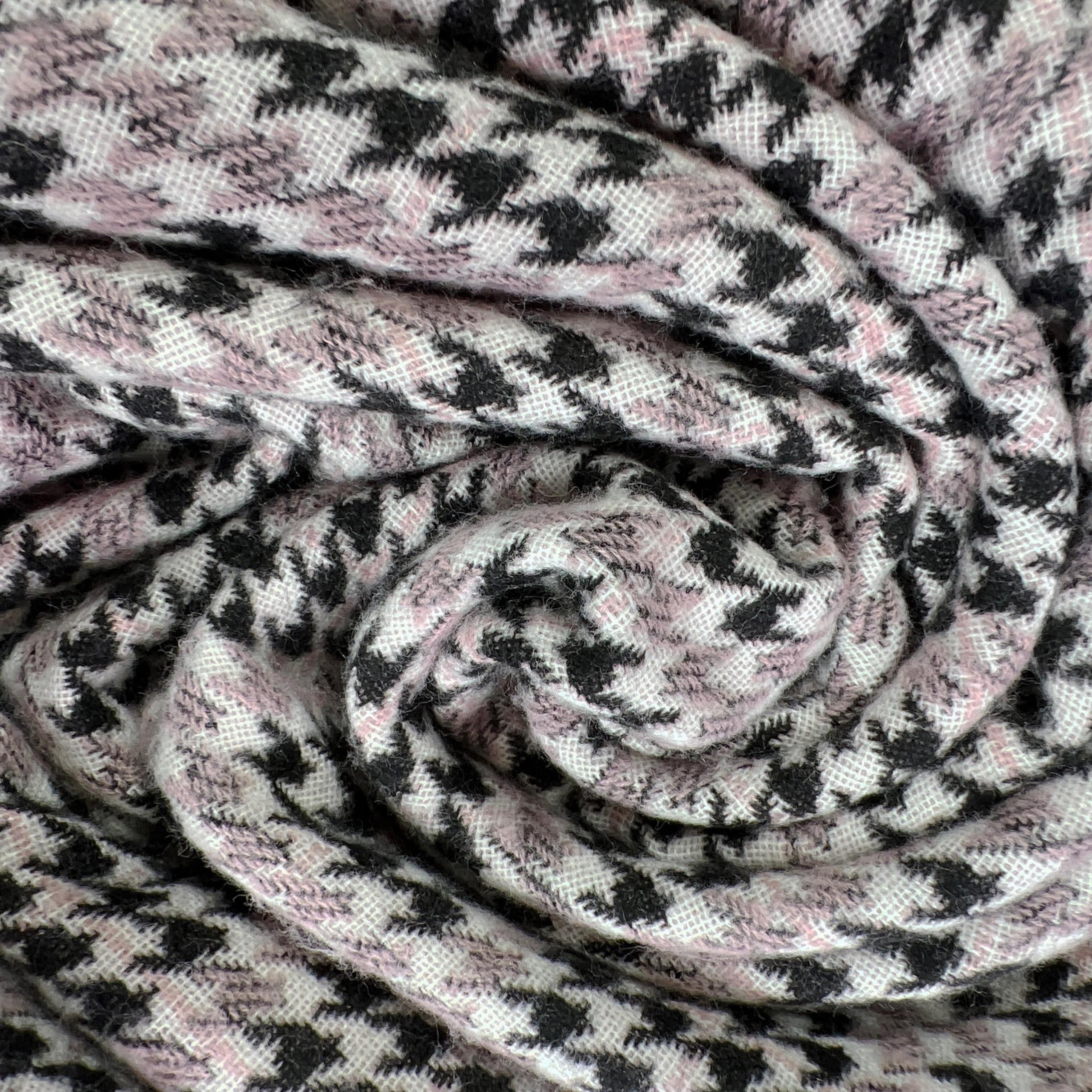 Divided H&M Houndstooth Pattern Fringed Scarf Black Pink White L73" X W27" F4"