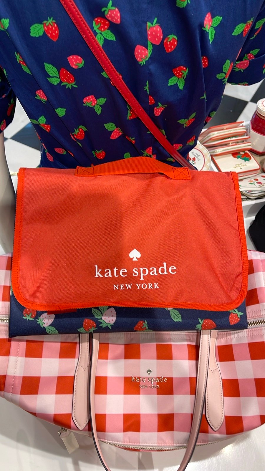 KATE SPADE STRAWBERRY TOSS PACKABLE PICNIC BLANKET MAT 55 x 57 NEW IN PACKAGE