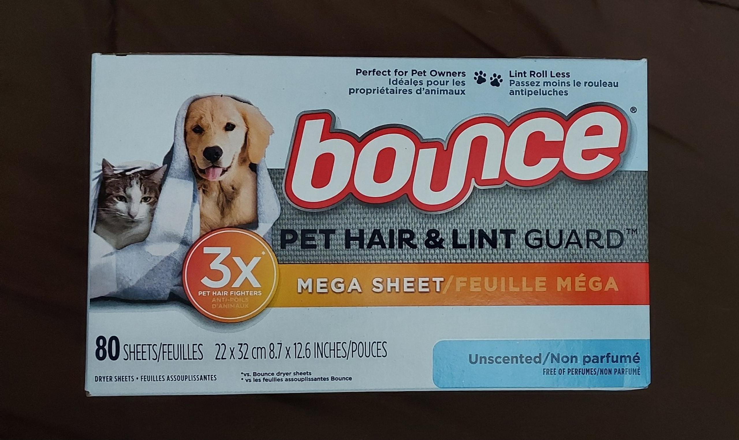 NEW Bounce Pet Hair & Lint Guard Fabric Sheets Unscented 80 Ct.