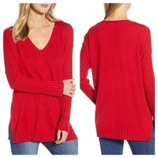 Vince Camuto V-Neck Ribbed Sweater Sz Lg