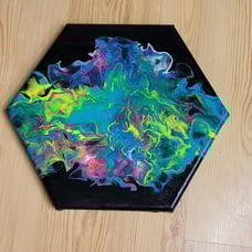 10x12in Handmade Hexagon Nebula Style Pour Painting on Canvas