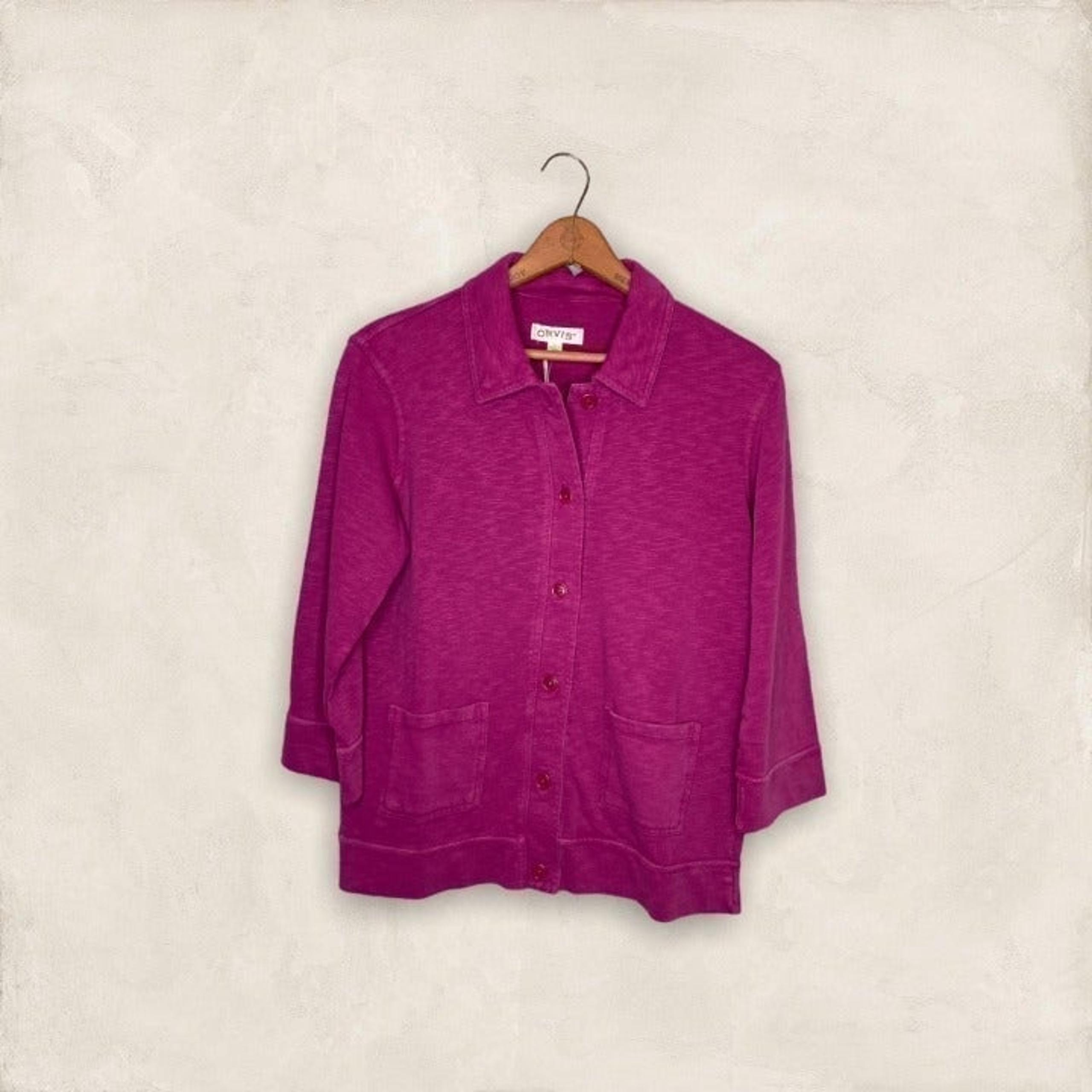 New Orvis Size S Purple Sunwash 100% Cotton Slub Knit Pocket Cardigan Sweater