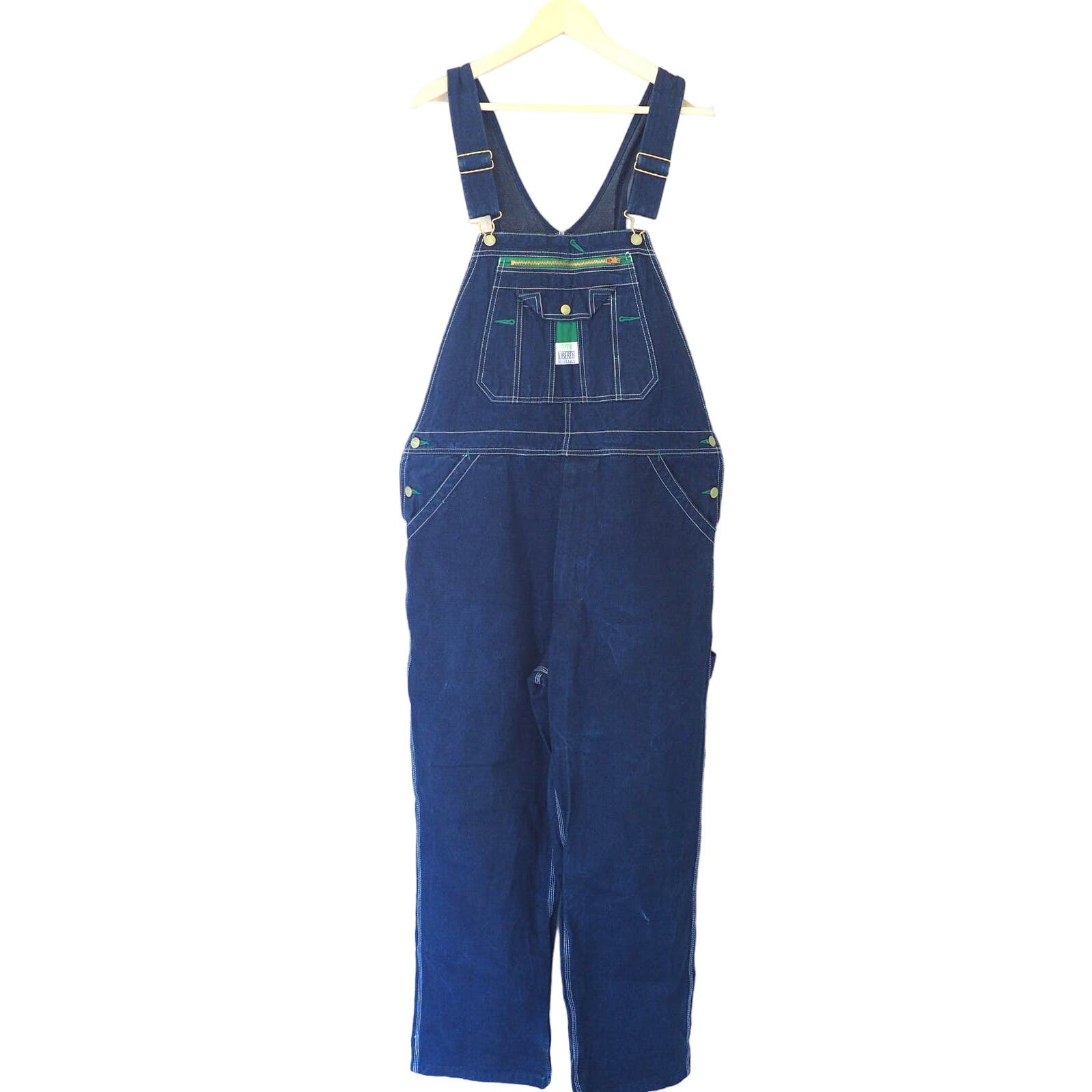 Vintage Liberty Bib Overalls Mens 38X30 Wide Straight Leg Dark Wash
