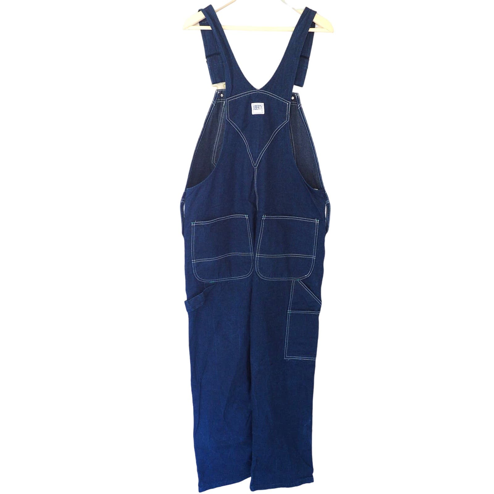 Vintage Liberty Bib Overalls Mens 38X30 Wide Straight Leg Dark Wash