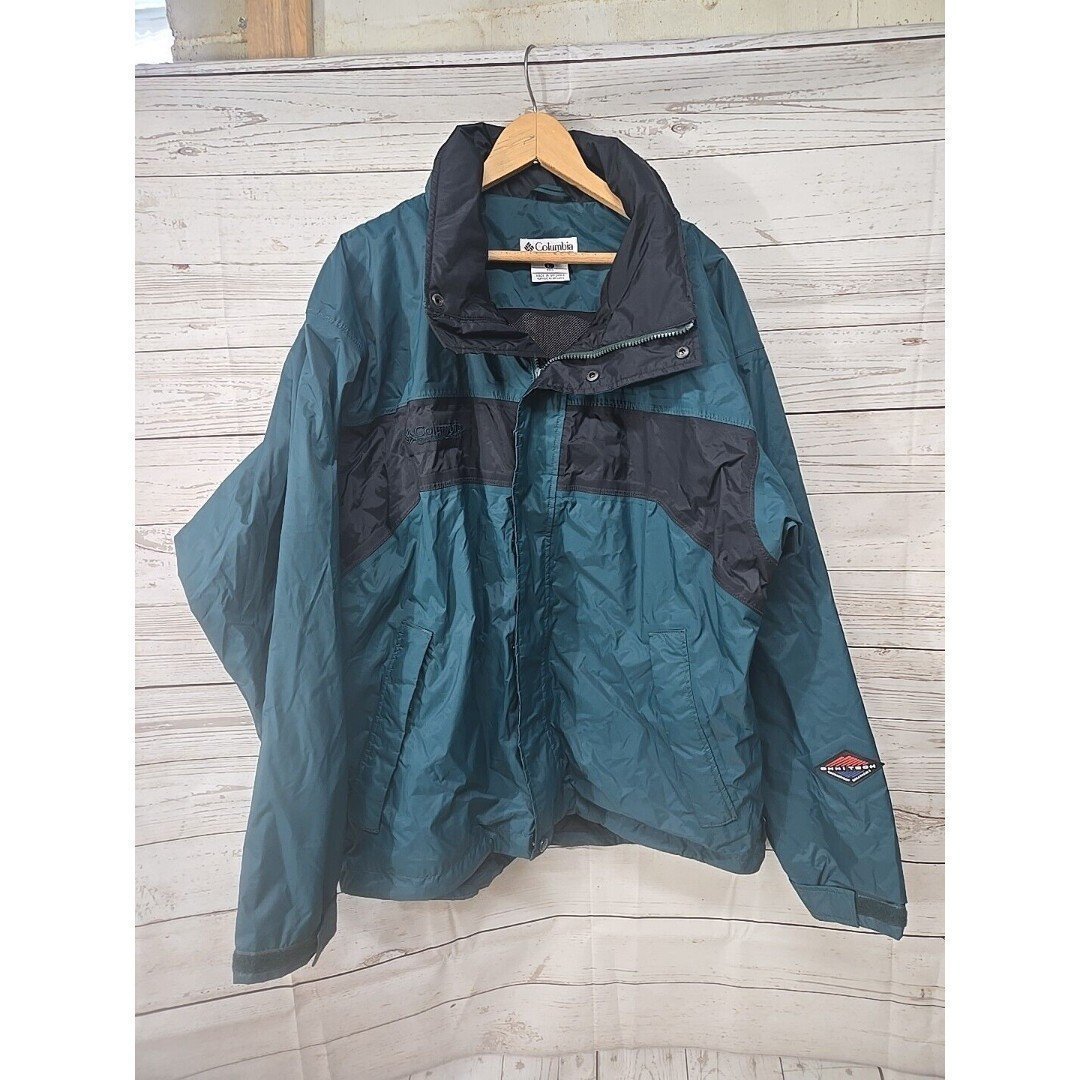 Columbia Men’s Jacket Packable Hiking Omni-Tech Green Size Large Waterproof Zip