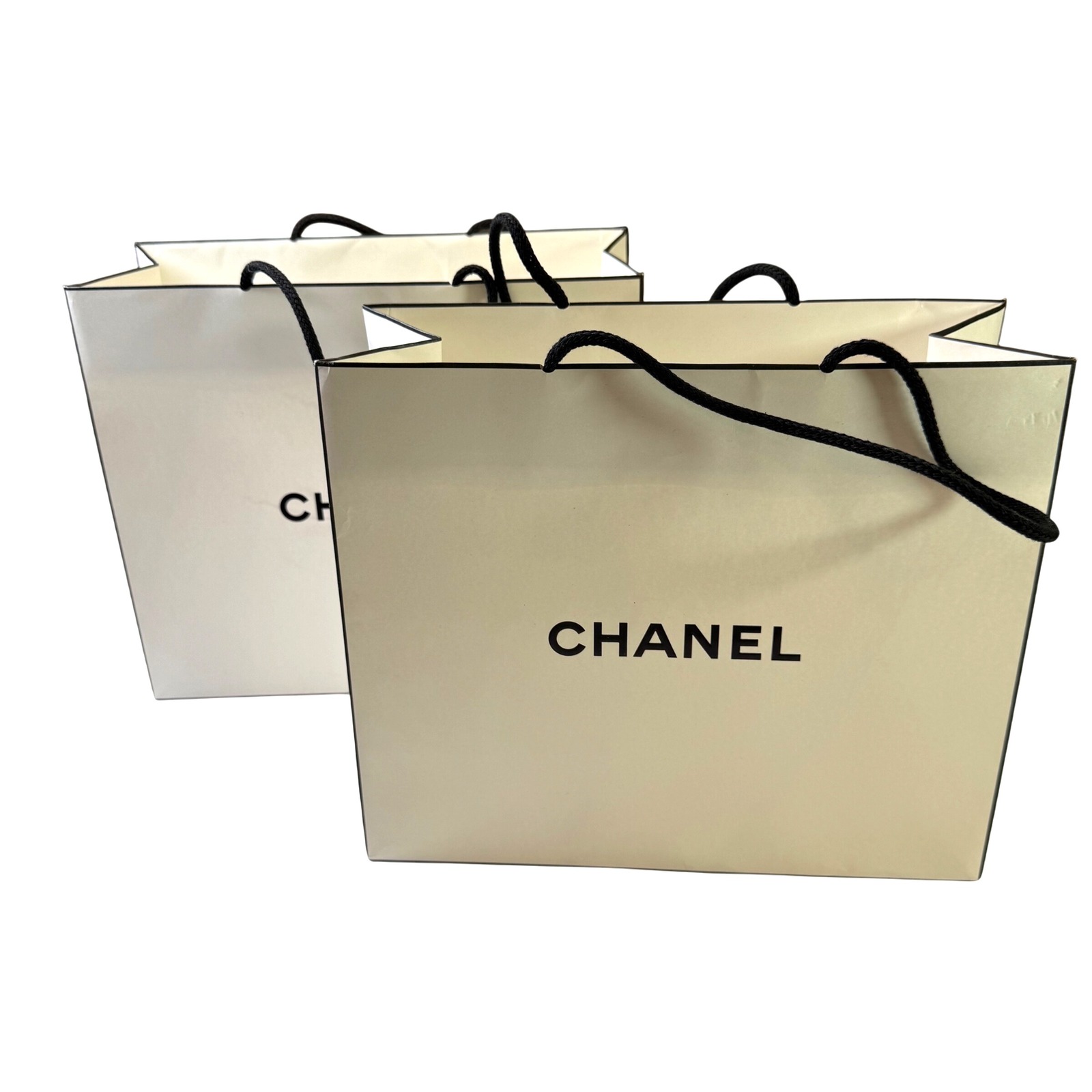CHANEL Bundle of 2 Paper Shopping/Gift Bags Black/White Authentic