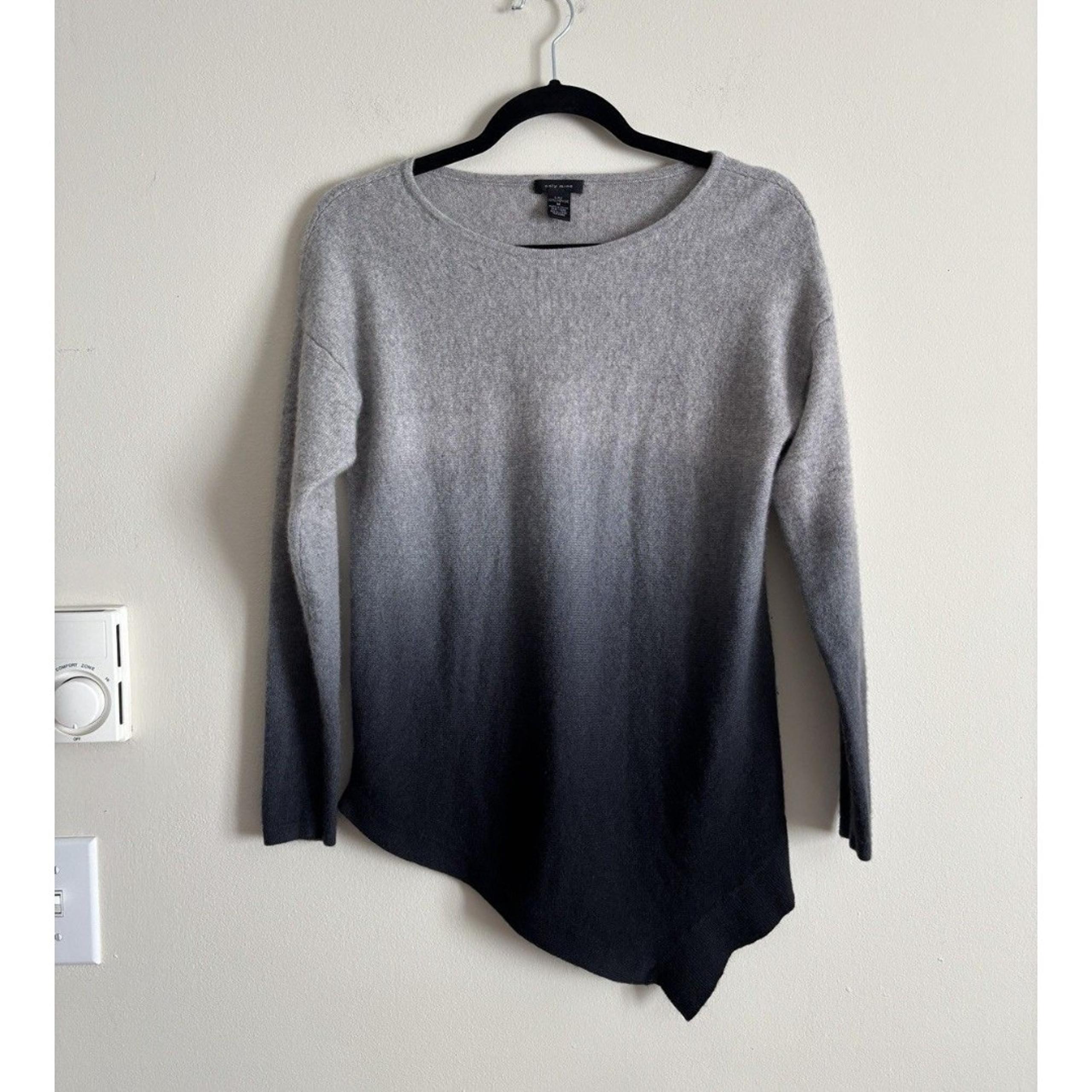 Only Mine Womens Medium Cashmere Sweater Asymmetrical Hem Ombre Gray Black Luxe