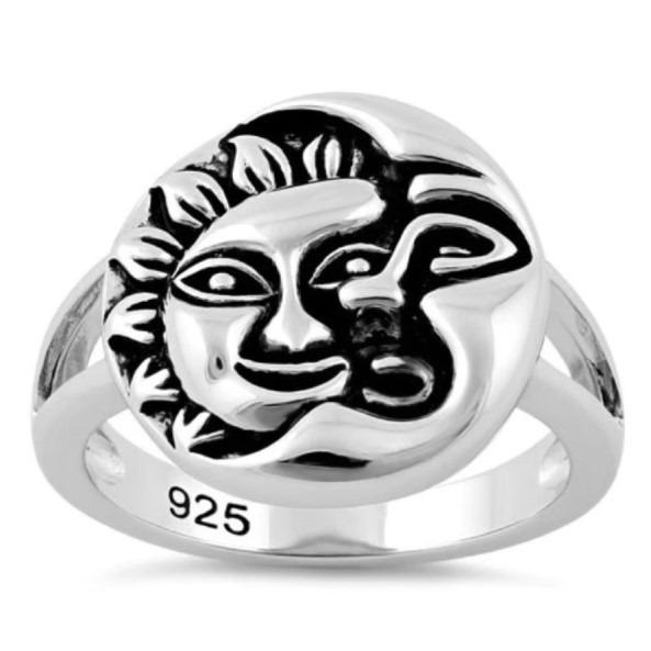 Size 10, 925 STERLING SILVER Sun & Moon High Polished Ring