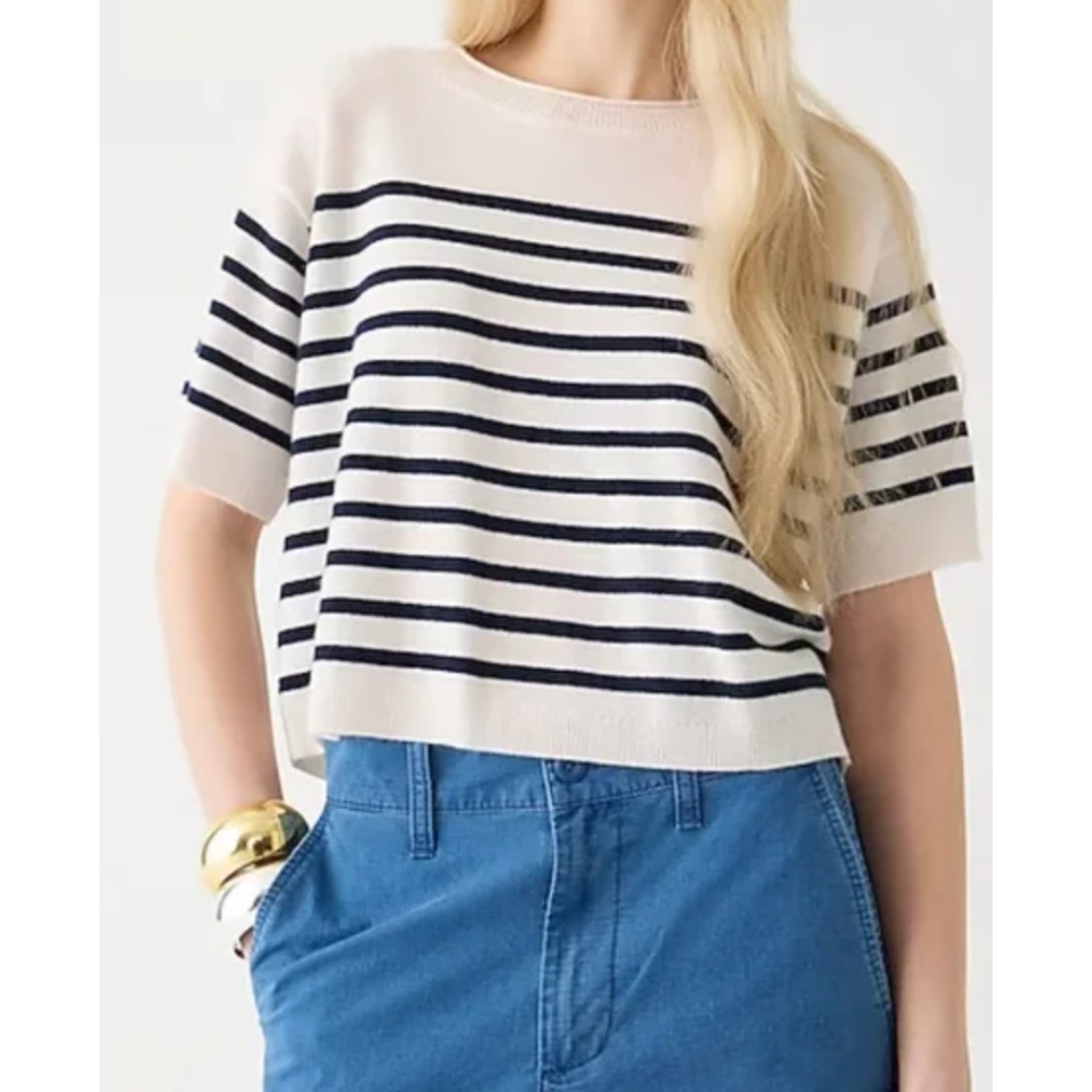 J.Crew Cashmere Oversized Tee Shirt Sweater Nautical Relaxed Striped XL NWT