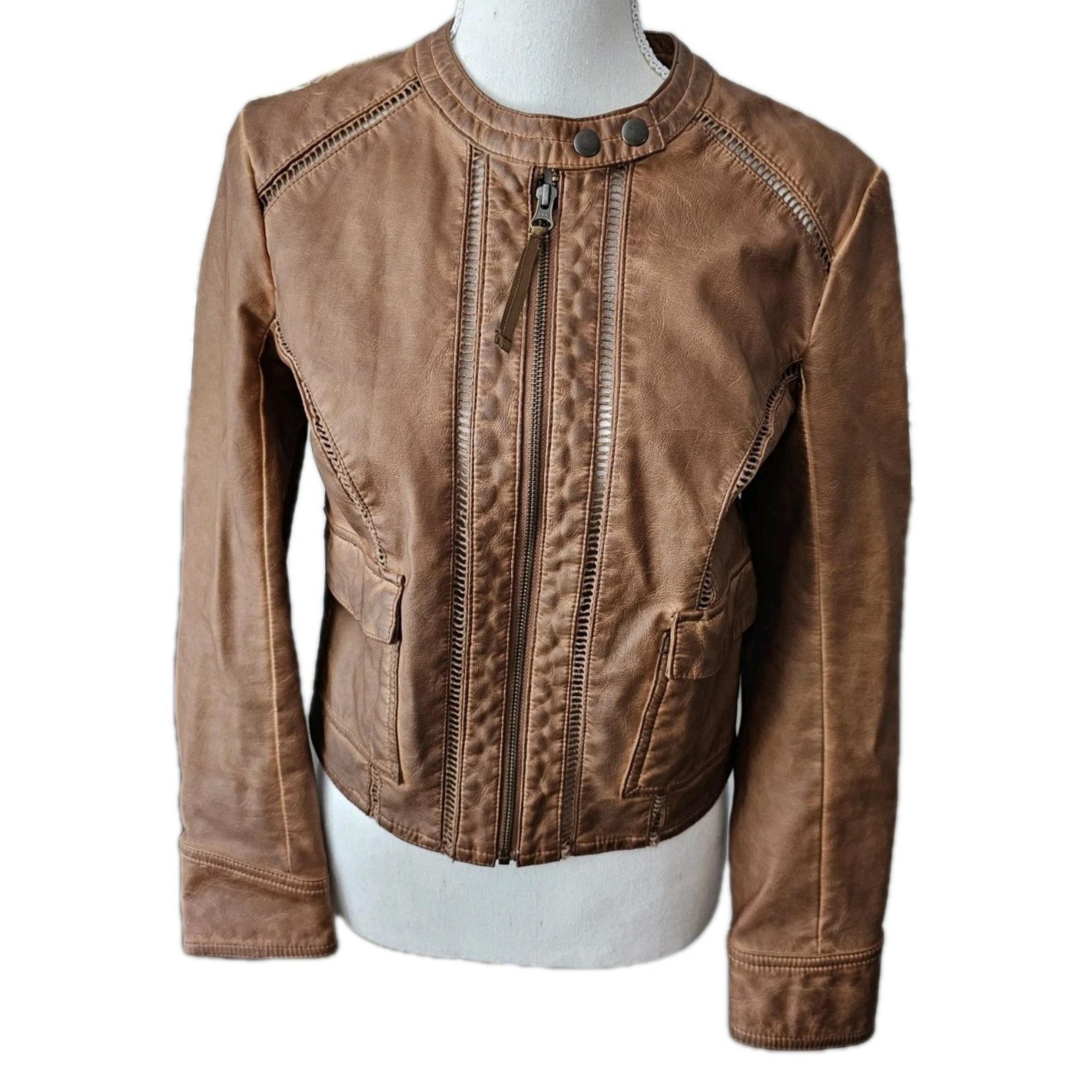 Hei Hei Womens Size S Brown Faux Leather Long Sleeve Zip Up Jacket Anthropologie