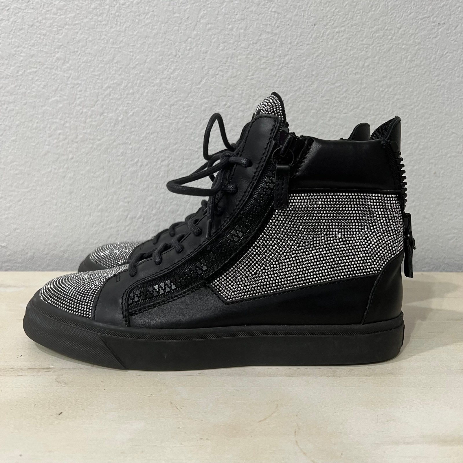 Giuseppe Zanotti Black Leather Studded High Tops