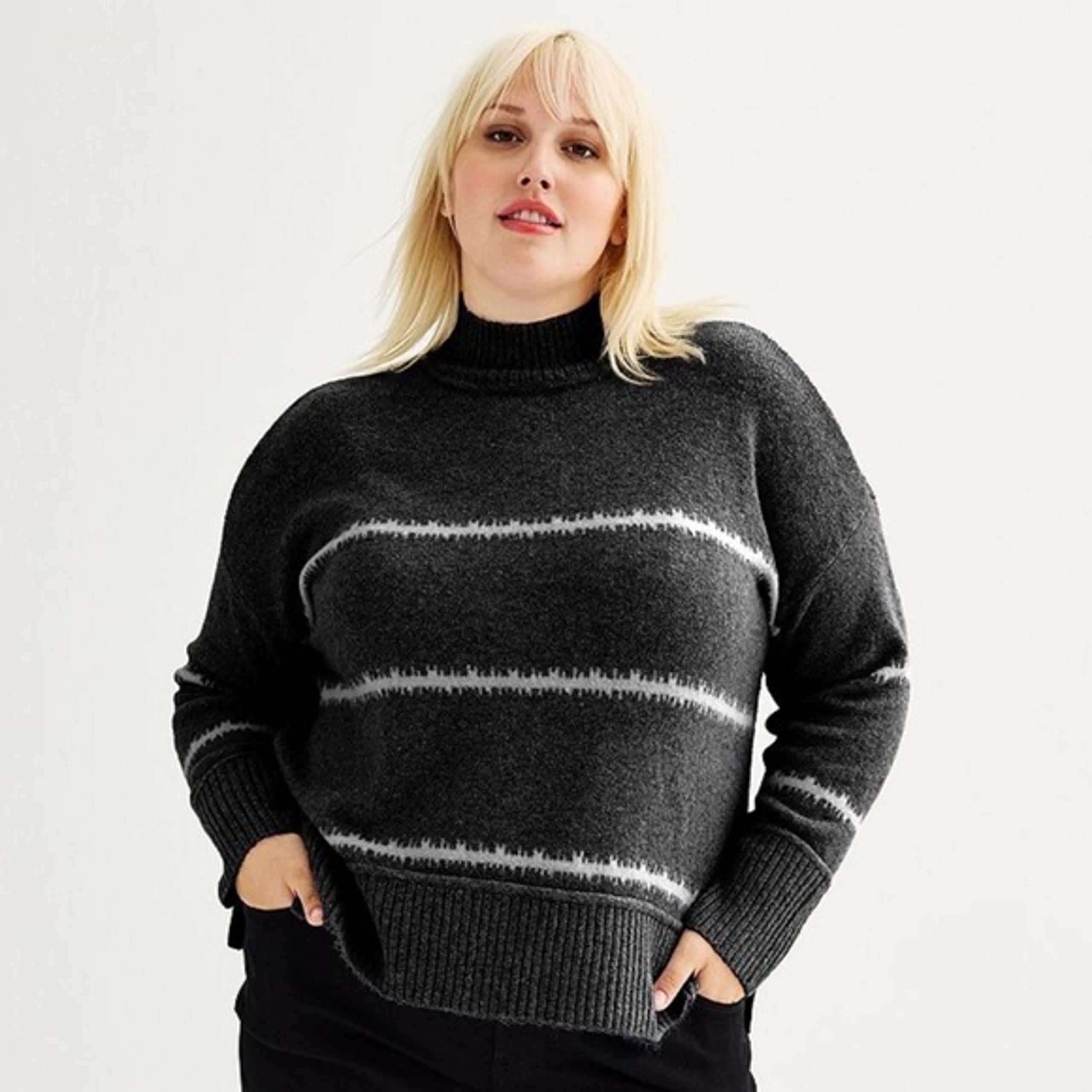 NWT Nine West black stripe mock neck pullover sweater size 3X