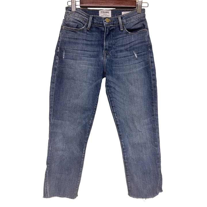 Frame Le High Straight Crop Cut Off Denim Blue Jeans Women's Size 24