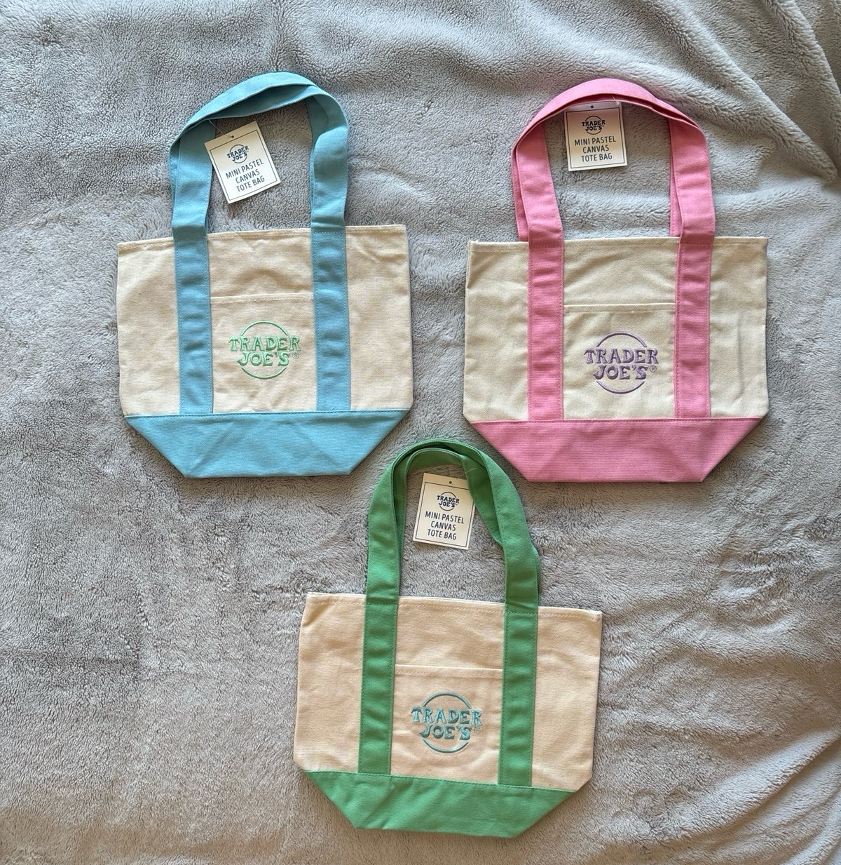 Trader Joe’s mini pastel canvas tote bags