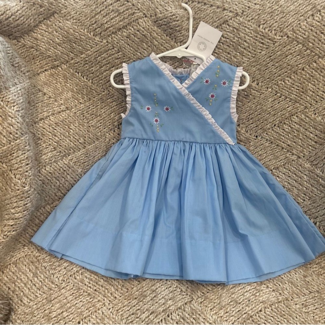 NWT The Proper Peony blue dress with ruffle trim and floral embroidery size 2t