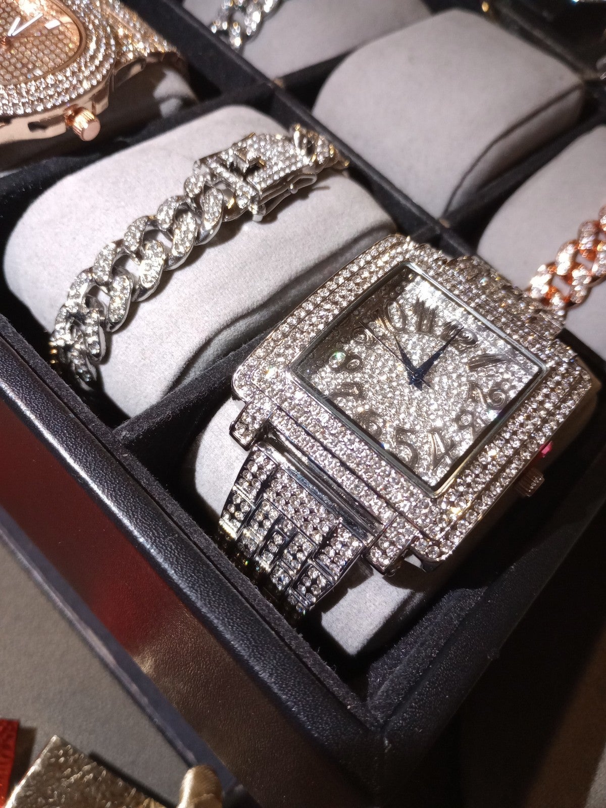 One bracelet & one watch Real Diamonds, but they've been