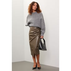 Jason Wu Faux Leather Pencil Skirt Midi Green Ruched Vegan Sz 12