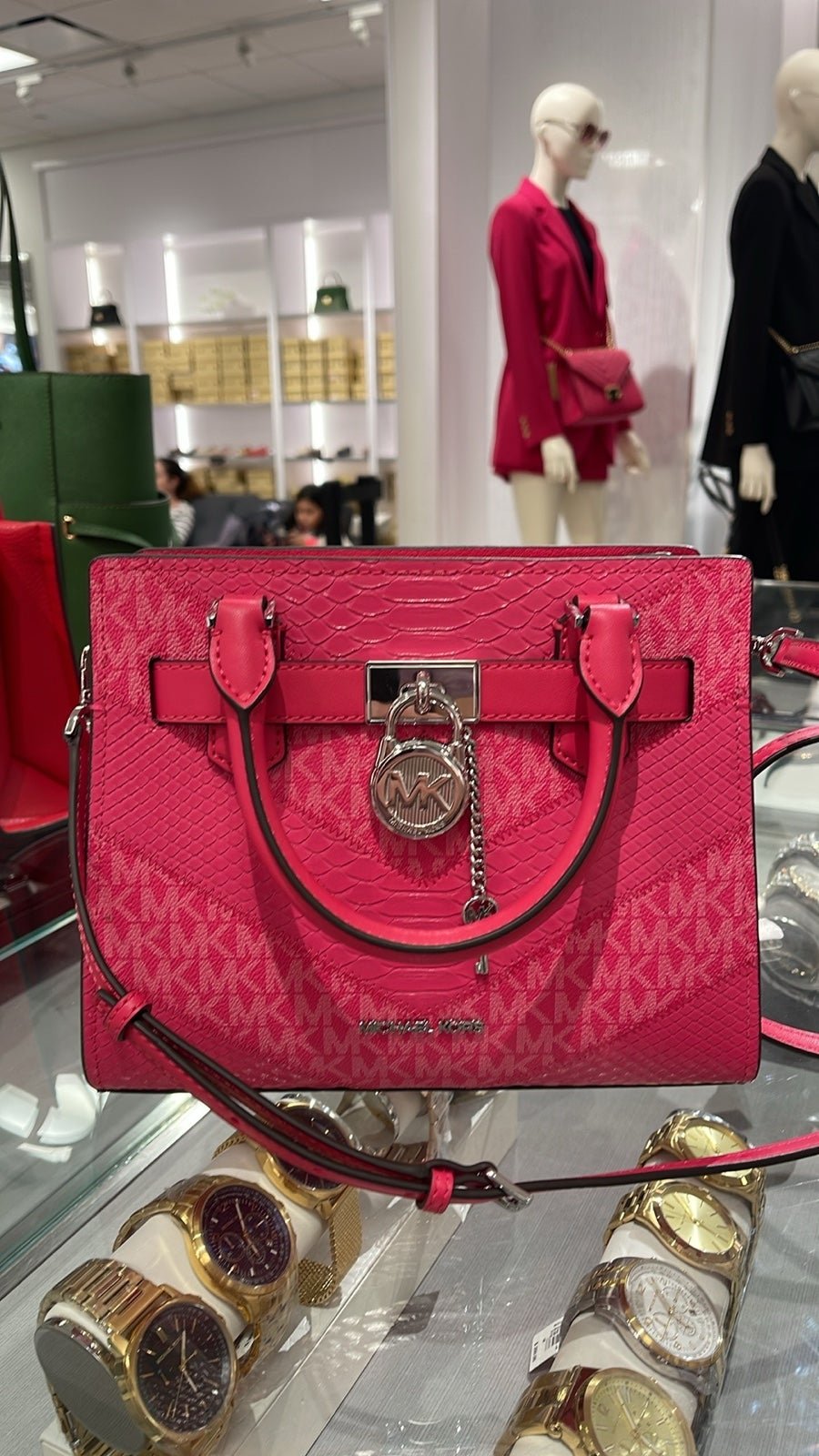 Michael Kors Hamilton Small Satchel Shoulder Crossbody Bag Electric Pink Multi