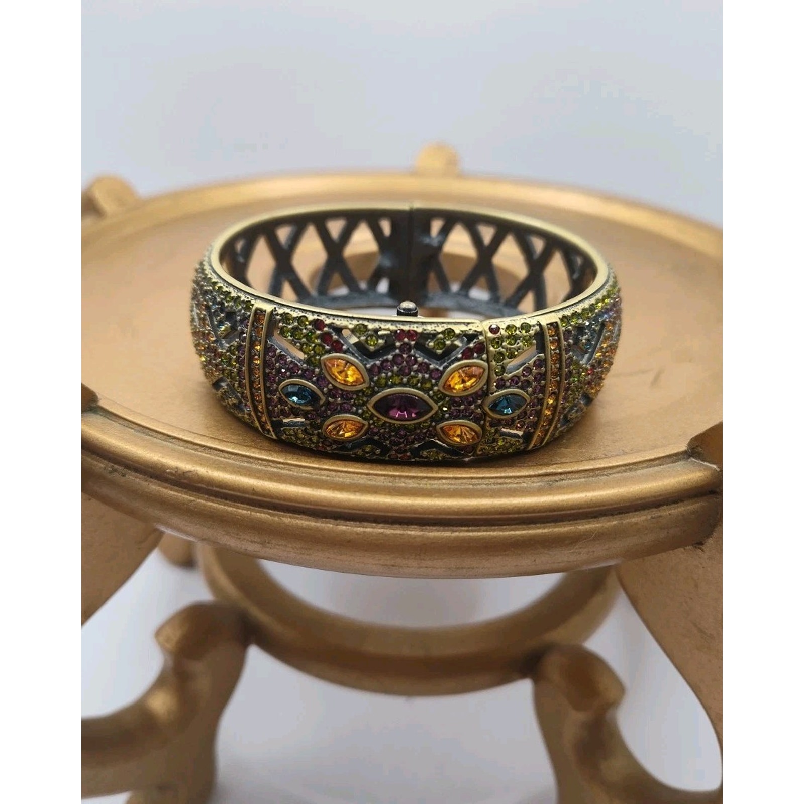 Heidi Daus Bracelet Bangle Hidden Watch Beautiful Colorful Multicolor Crystals