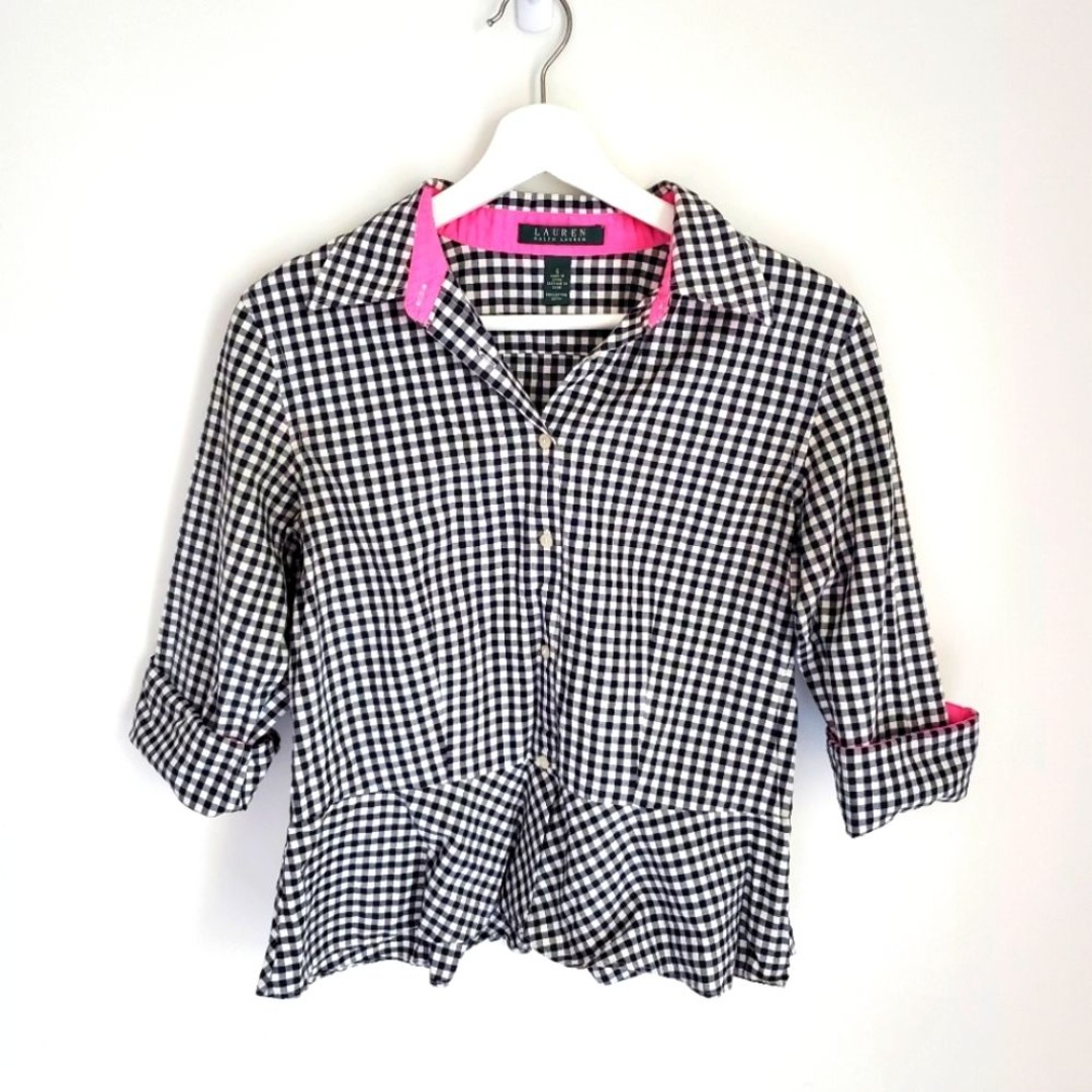 Ralph Lauren Gingham Peplum Top Size 6