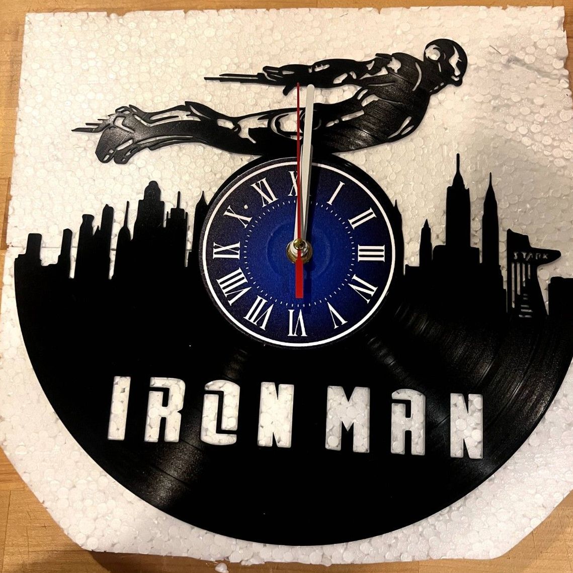 Iron Man Record Clock Retro Battery Operated NEW