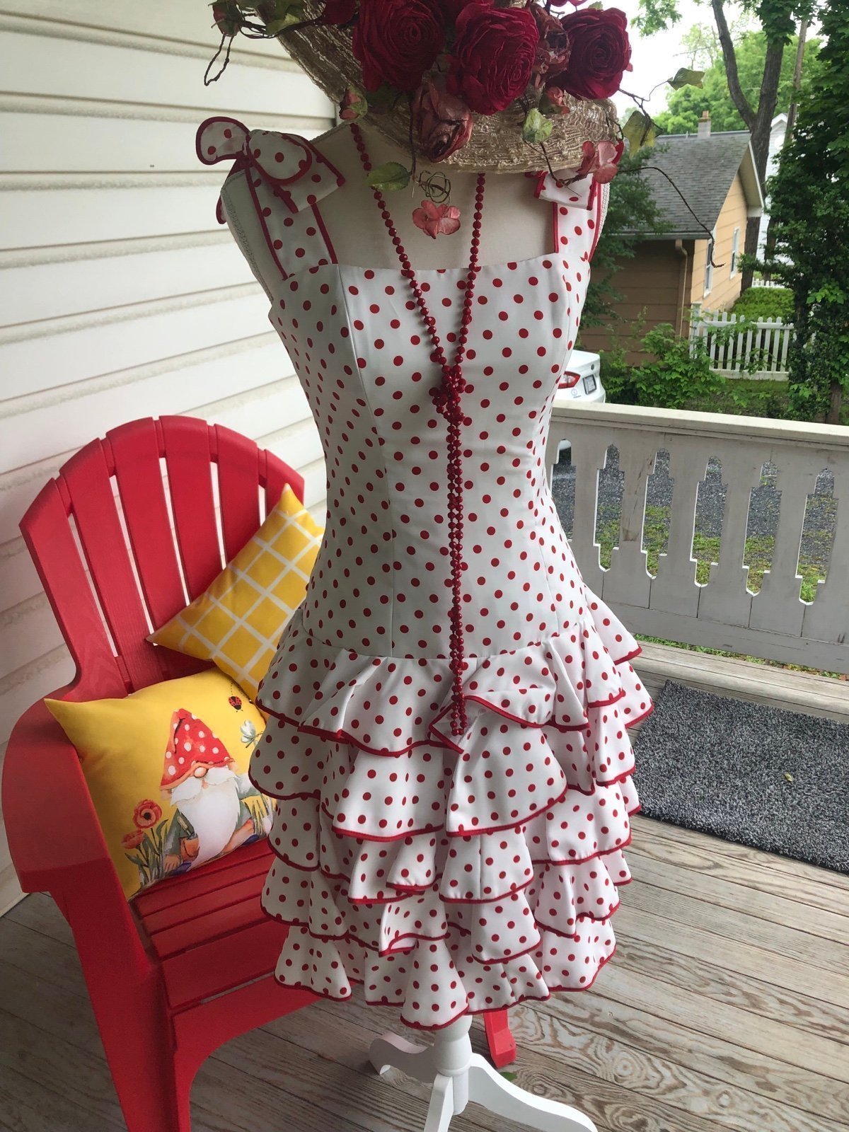 Vtg 80-90s Designer JULES white @red poka dot dress label size 8