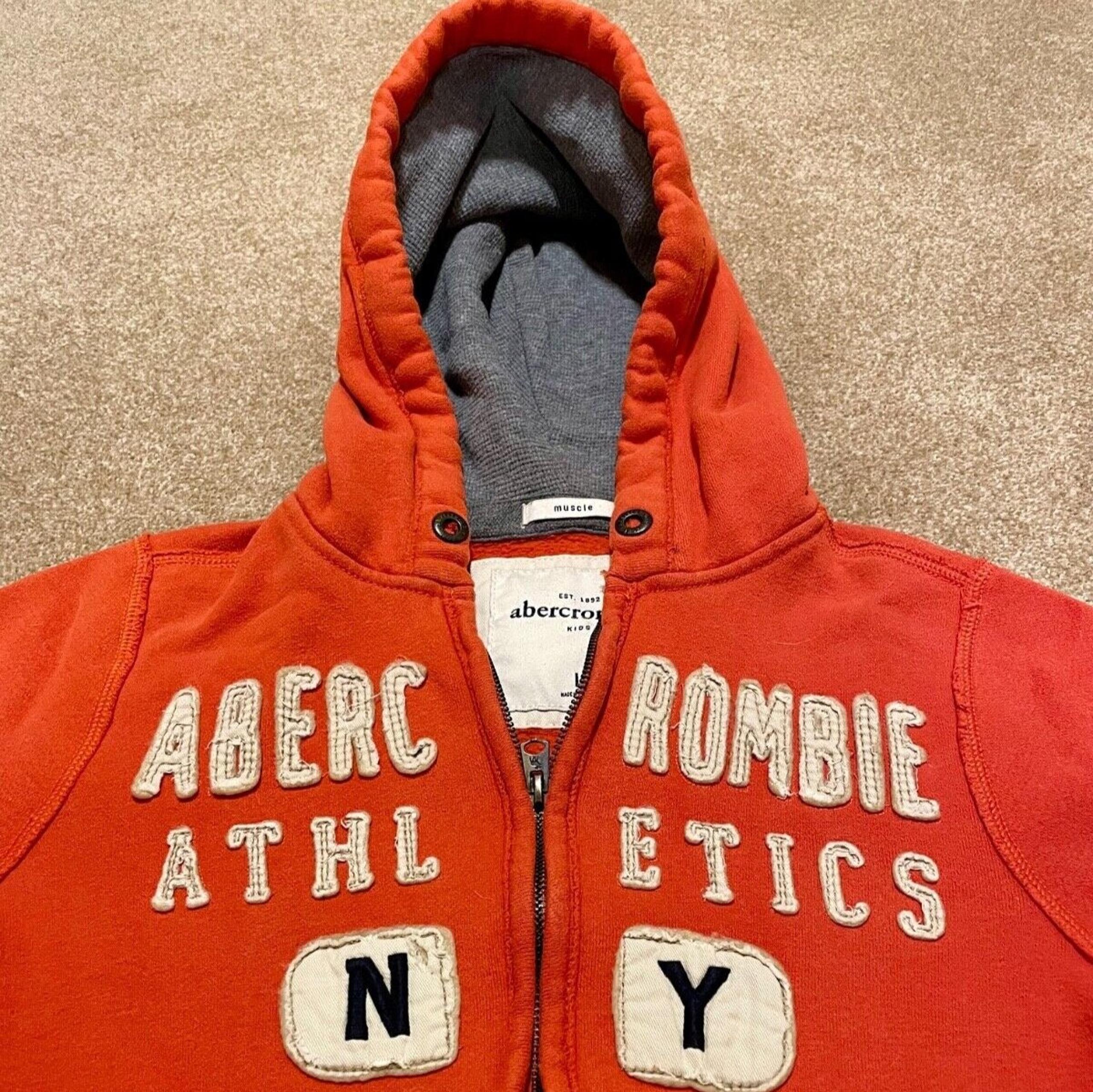 Abercrombie Kids Boy's Muscle Full Zip Hooded Logo Sweatshirt Orange Size Large