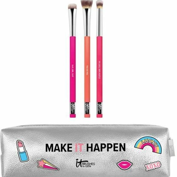 IT Brushes For ULTA Make IT Happen Brushes! 3 Pc Eyeshadow Brush Set & Case NEW