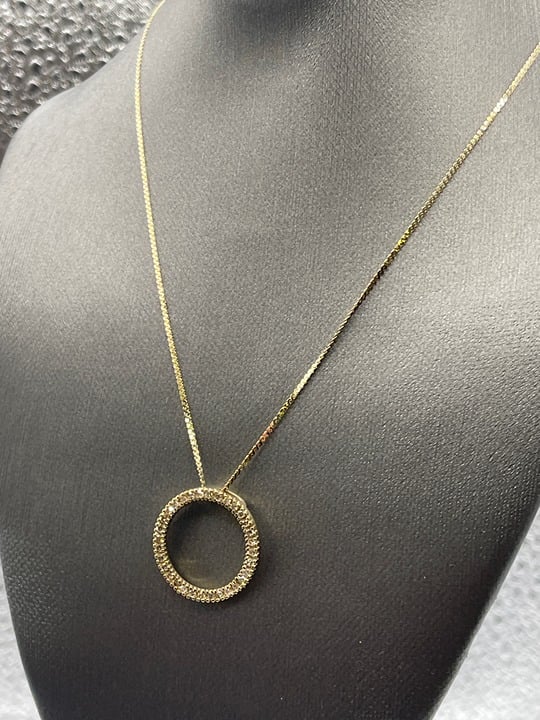 Ladies 14 Karat Solid Yellow Gold Diamond Eternity Circle Necklace