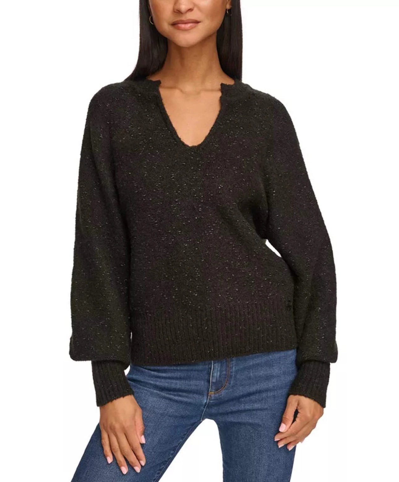 KARL LAGERFELD PARIS Metallic Split-Neck Sweater