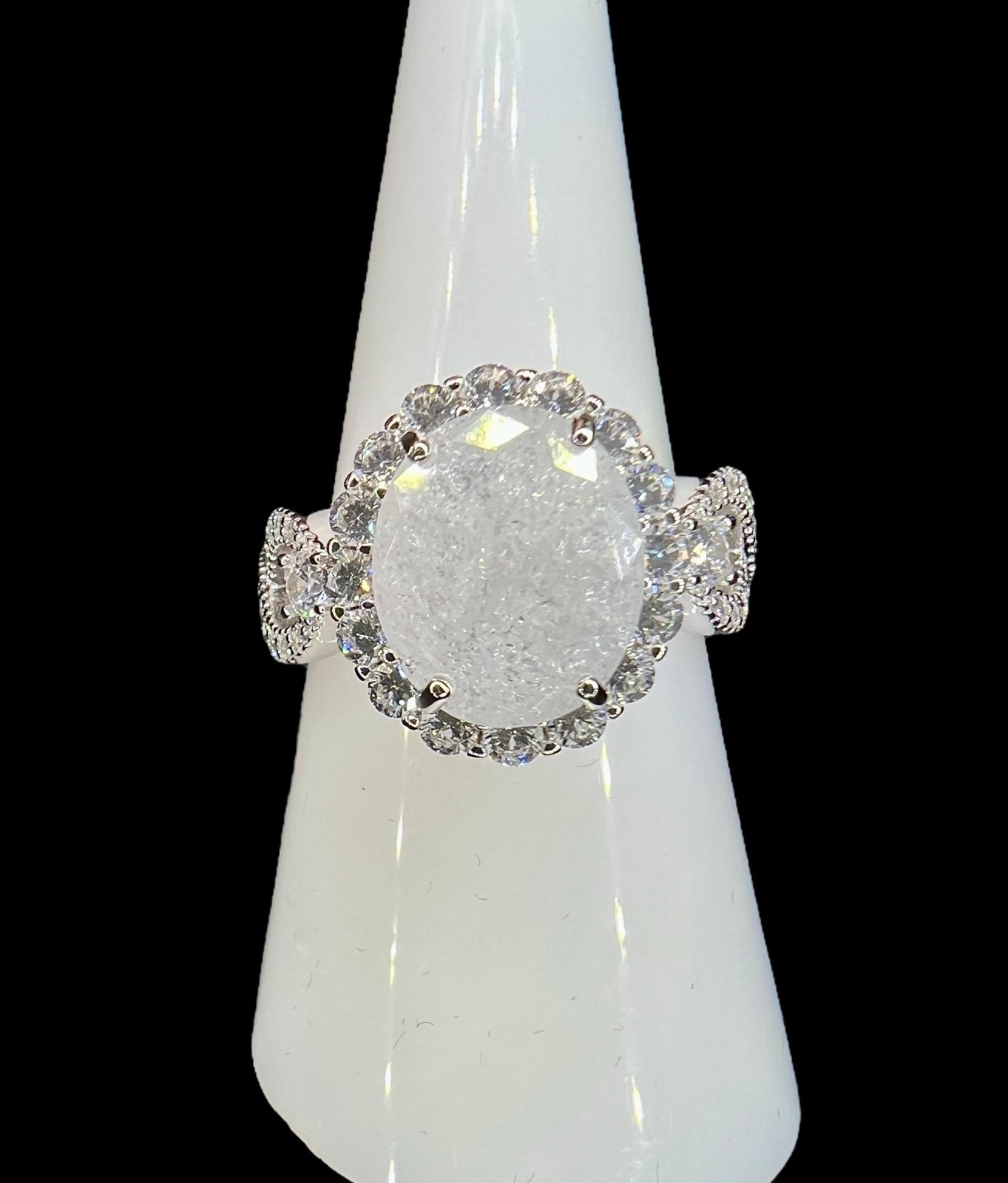 925 Sterling Silver Oval Cut Infinity Band White Ice CZ Ring Size 5