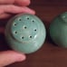 Vintage Mcm Set Of Round Pottery Glazed Blue/Green Teal Speckled Salt & Pepper