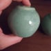 Vintage Mcm Set Of Round Pottery Glazed Blue/Green Teal Speckled Salt & Pepper