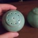 Vintage Mcm Set Of Round Pottery Glazed Blue/Green Teal Speckled Salt & Pepper