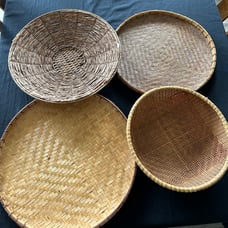 4 Vintage Large Wicker Rattan Wall Baskets Gathering Tobacco Fruit Baskets