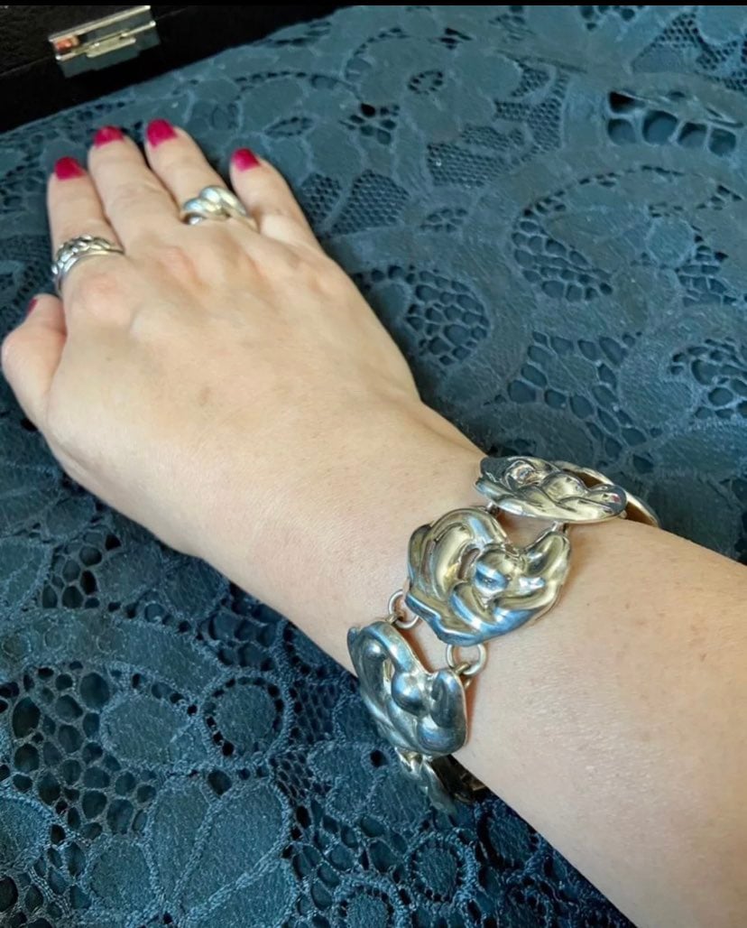 Vintage Taxco Modernist Silver Link Bracelet