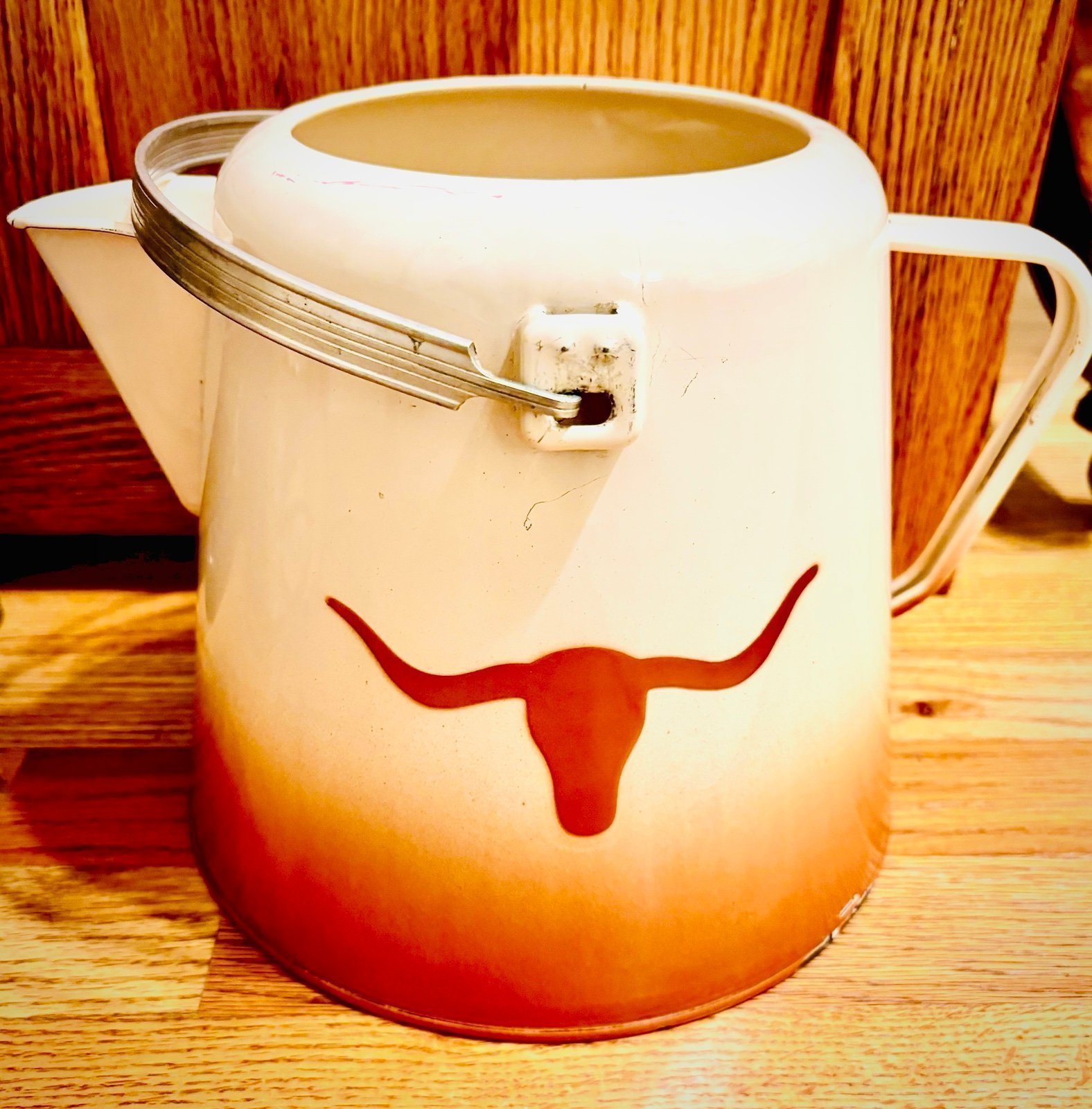 Vintage Texas Longhorn Enamelware Coffee Pot